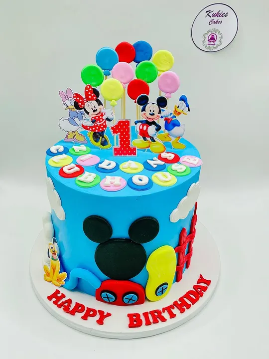 Blue Mickey Mouse Clubhouse themed first birthday cake
